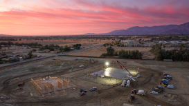 Construction site at sunset